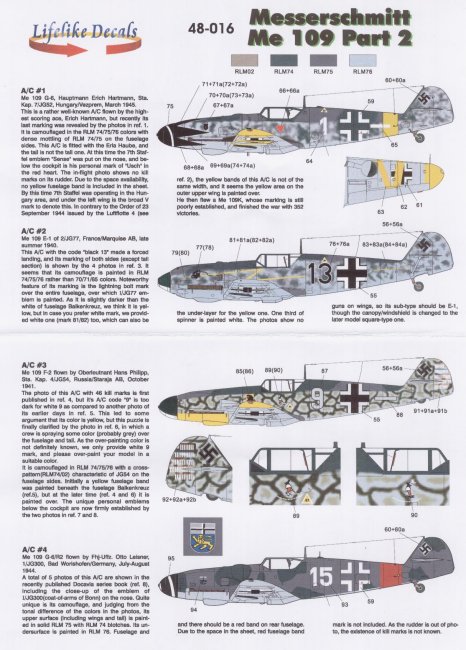 review Lifelike 48016 1/48 Messerschmitt Me-109 Part 2 decal review